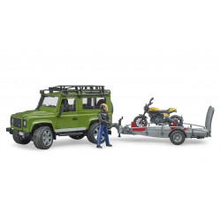 Automobilis Land Rover Defender su priekaba ir motociklu Scrambler Ducati Full Throttle